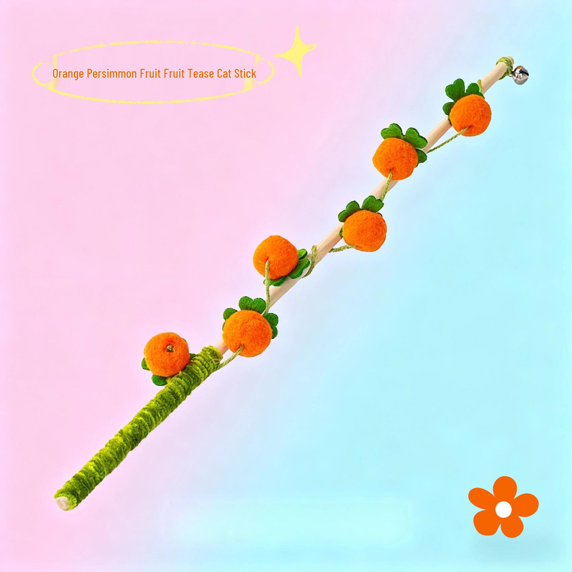 Wooden Stick Cat Teaser Wand with Bells and Tomato String - Interactive Boredom Relief Toy