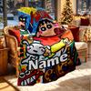 Custom Name Personalized Crayon Shin Print Blanket, Home Decor, Bedroom, Sofa, Camping, Couch, Gifts for Birthday ChristmasEnthusiasts
