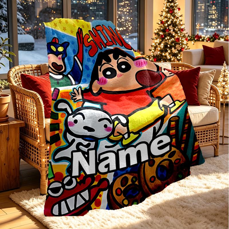 Custom Name Personalized Crayon Shin Print Blanket, Home Decor, Bedroom, Sofa, Camping, Couch, Gifts for Birthday ChristmasEnthusiasts