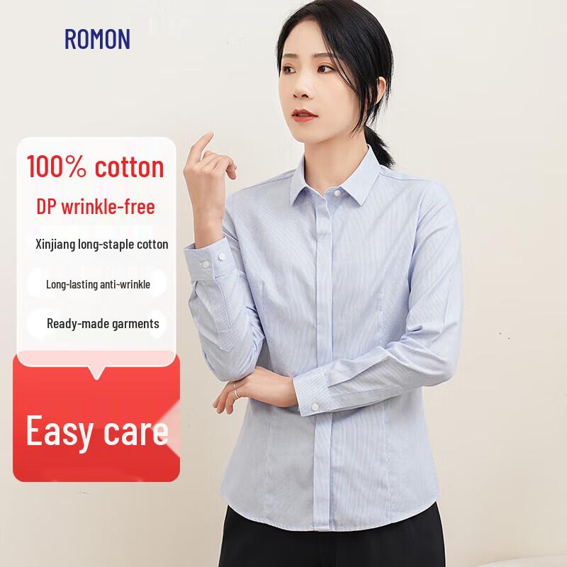 Romon Women s Slim-Fit Striped 100% Cotton Non-Iron Long-Sleeve Shirt 35