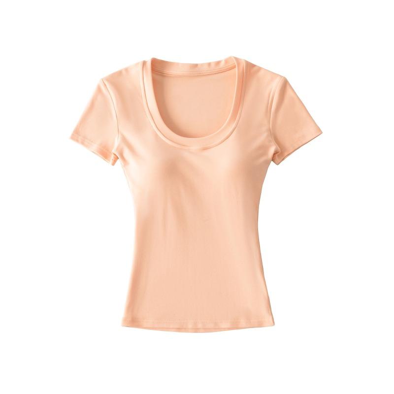 Spice girl u-neck short-sleeved t-shirt women's short with chest pad summer waist tight sexy t-shirt high waist bottoming shirt top
