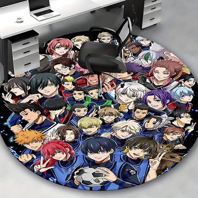 1pc Anime Characters Round Carpet - Office Chair Mat, Non-Slip Rug for Anime Lovers - Decorative Floor Covering for Home