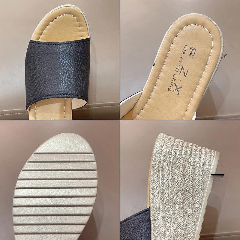 Mode Keilabsatzschuhe für Damen 2024 Sommer Mode Damen High Heel Pantoletten Einfarbig Schlicht Offene Zehenschuhe Pantuflas De Mujer