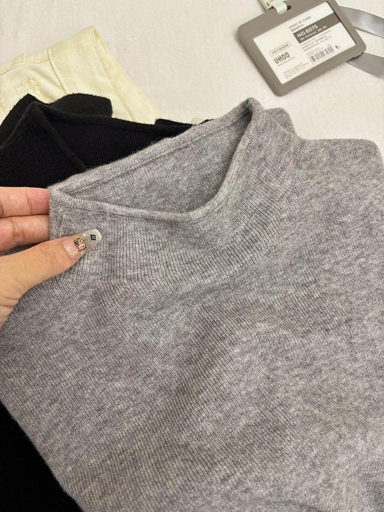 Creamy Fufu Women's Soft Stand-Up Collar Long-Sleeve Top, Autumn/Winter, Grandma Gray Sweater