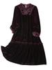Women's Gold Velvet Dress Spring Autumn Round Neck Solid A Line Dress Midi Length Dresses
