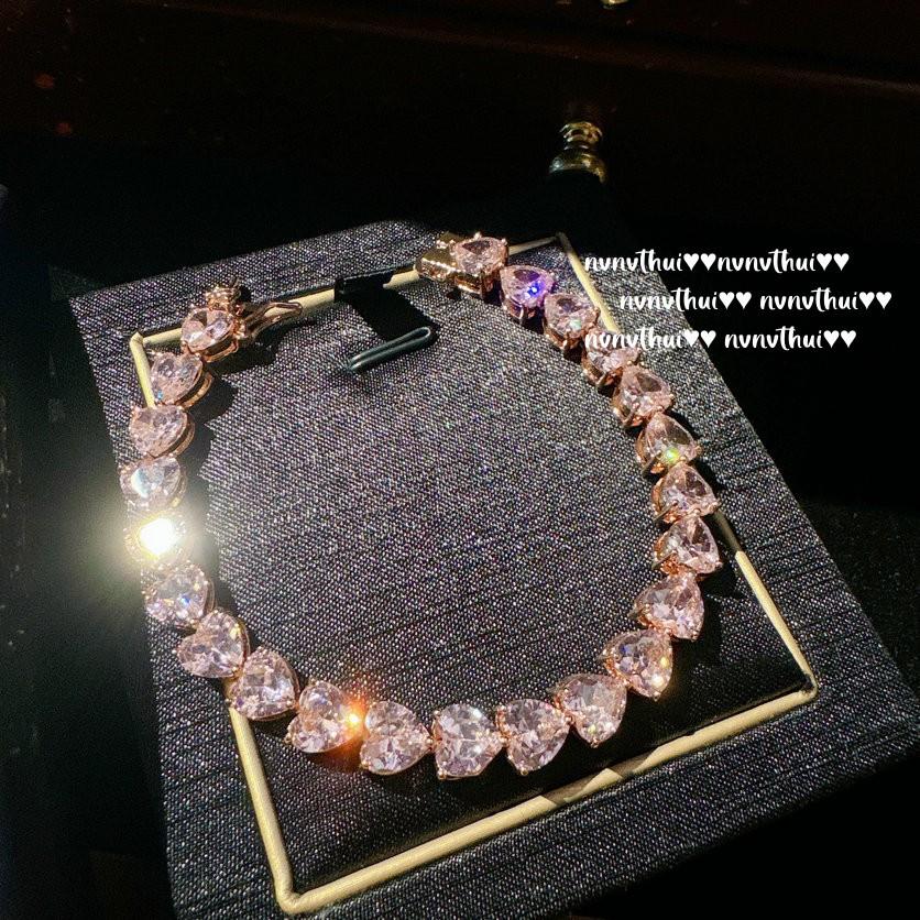 Papalacha Love Gemstone Necklace, Rich Family Daughter Gold, Plated With 18K Gold, Barbie Powder Heart High Carbon Zircon Bracelet.
