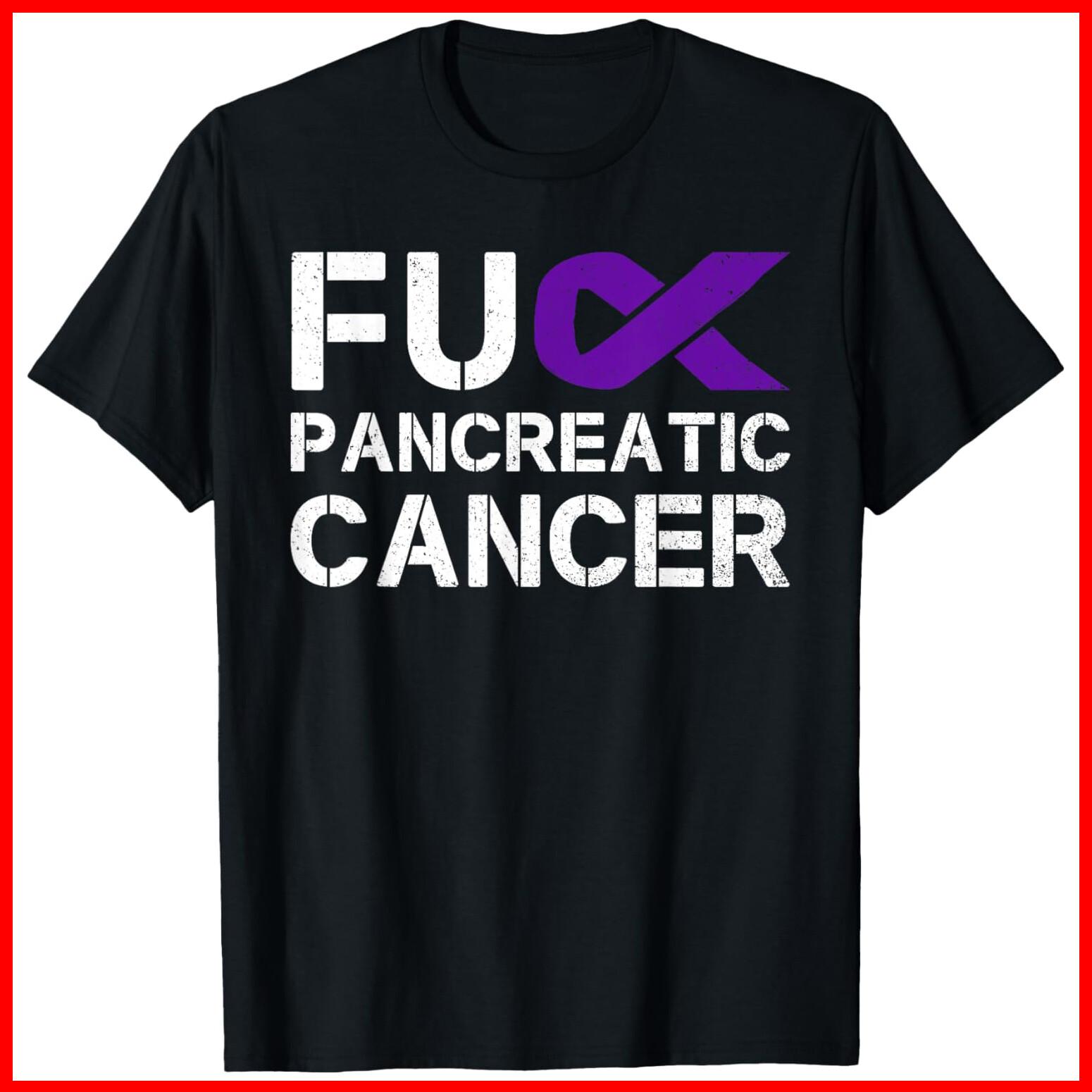 F*ck FU Pancreatic Cancer Awareness Warrior Purple Ribbon Black Cotton T-Shirt XXXXL