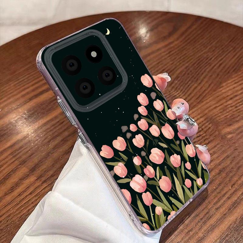 Black Rose Floral Pattern Case For Xiaomi Redmi Note 15 Pro 4G Funda Redmi Note 14 13 Pro 5G Clear TPU Silicone Soft Cover