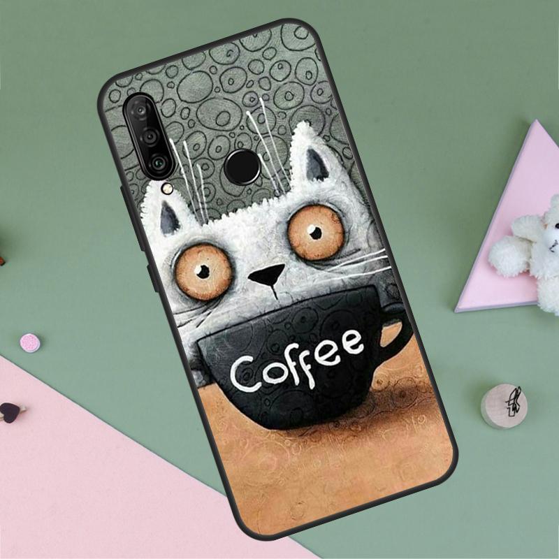 Cute Animal Cat Coffee For Huawei Nova 12i 12s 11i 8i 7i 9 10 SE Y90 Y60 Y70 Y72 Y61 Y91 P30 P40 Lite P60 Pro Case