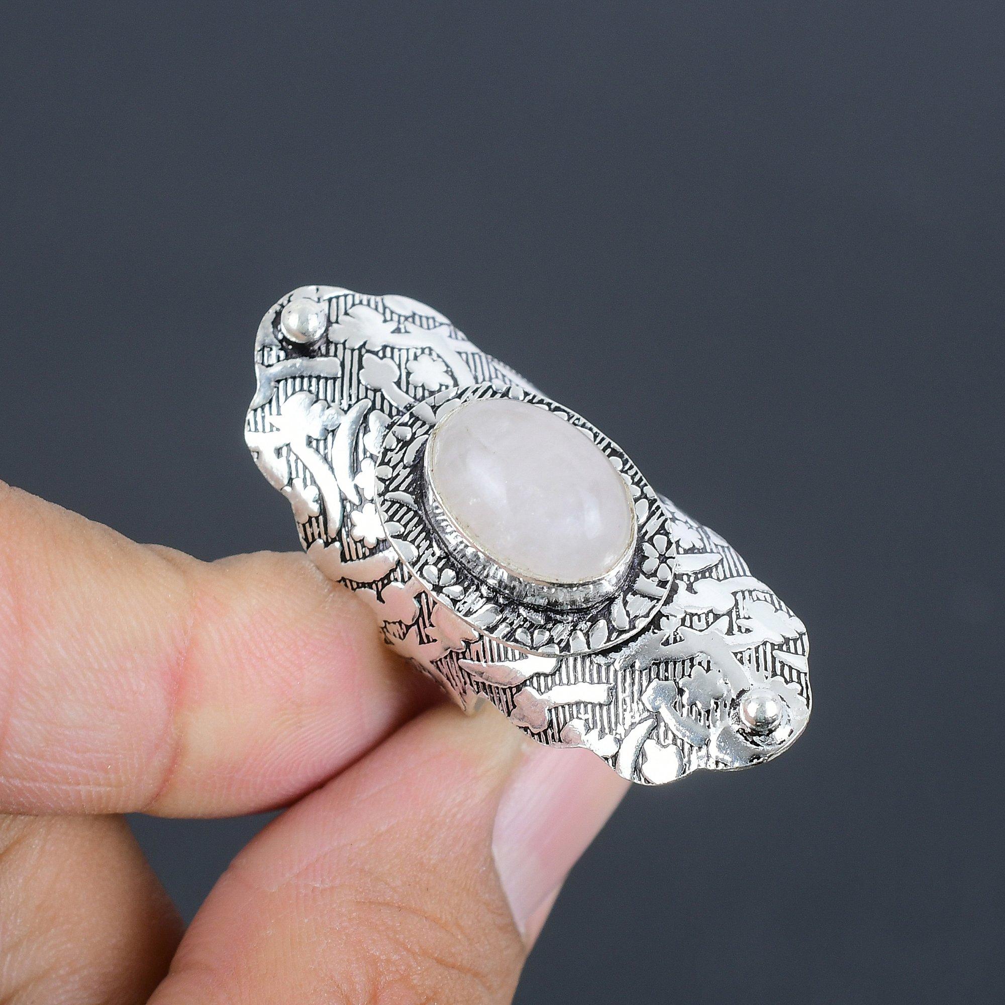 

Rose Quartz Gemstone Handmade 925 Sterling Silver Jewelry Ring Size 6.5 розовый