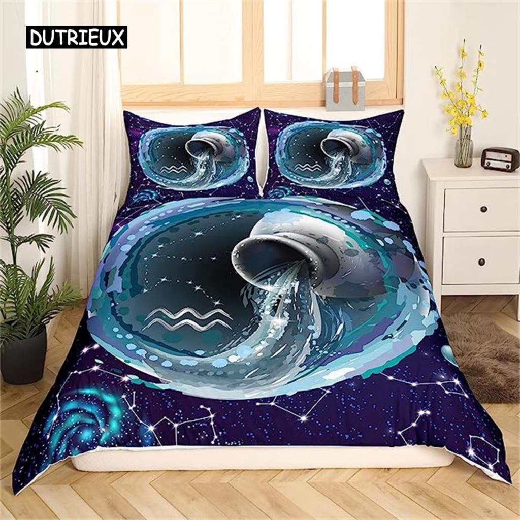 Twelve Constellation Duvet Cover Mysterious Constellation Room Decor Red Brown Galaxy Boys Girls Starry Sky Outer Space Decor