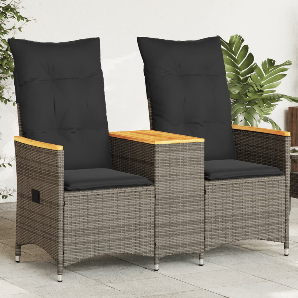 Vidaxl Rozkładana Sofa Ogrodowa Ze Stolikiem, 2-Os., Szara, Rattan Pe