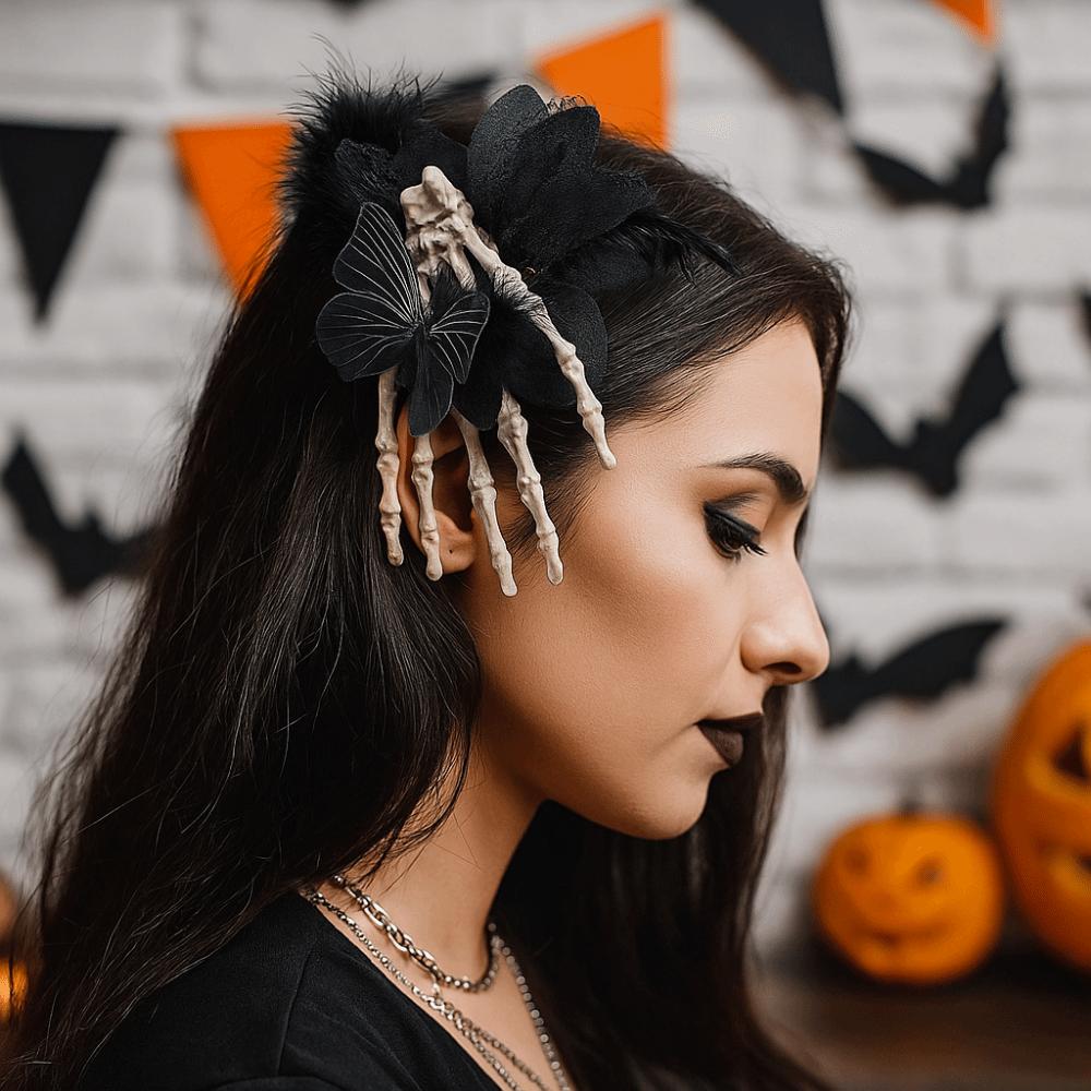Skeleton Ghost Claw Hair Clip Flower Halloween Headwear Skeleton Hand Rose Hairpin Festival Toys