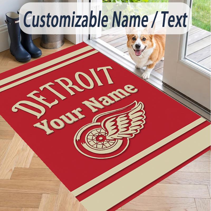Custom Text Printed Rug Detroit Red Wings Non Slip Floor Carpet For Home Room Decor