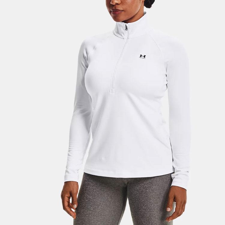 Under Armour Authentics ColdGear® Half-Zip Long Sleeve Raglan T-Shirt Women Tops White 1368699-100