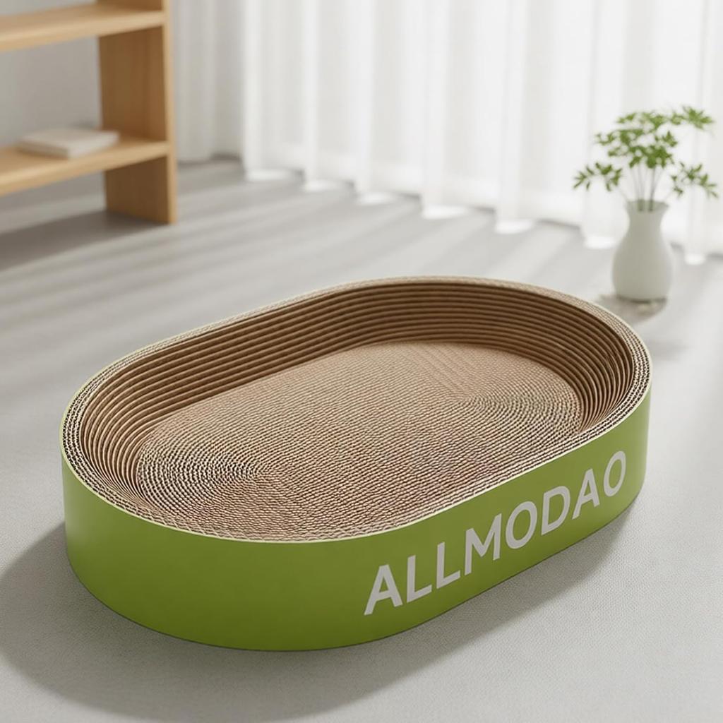 Scratcher with Bed, Corrugated Cardboard Scratching Pad, Low Shedding Litter Box Shape for Indoor Cats