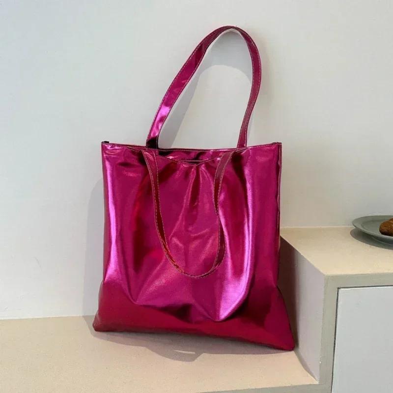 Sacs fourre-tout brillants pour femmes, pochette de shopping de grande capacité, sacs à main en cuir PU, sac à main décontracté brillant pour femmes, sac à bandoulière pour filles gray