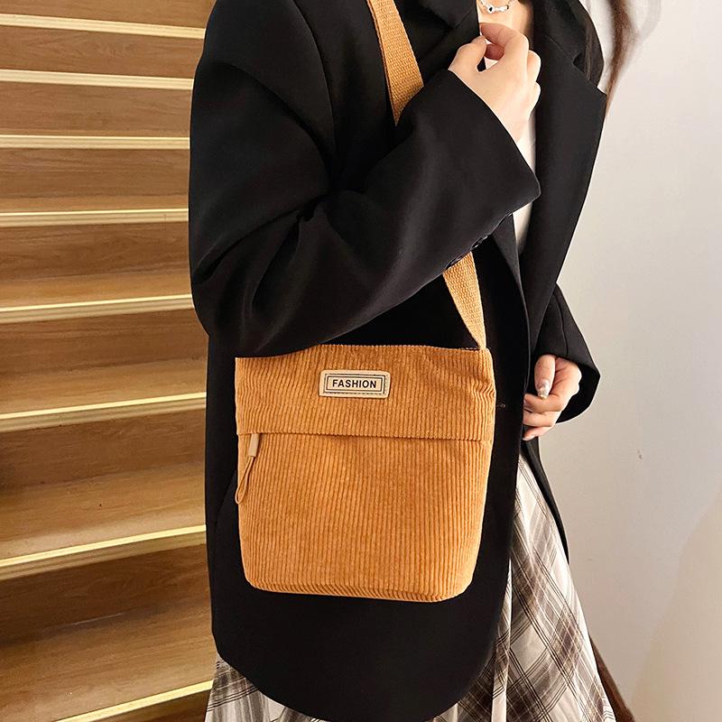 2025 New Trendy Women's Solid Color Corduroy Shoulder/Crossbody Bag - Small Square Design