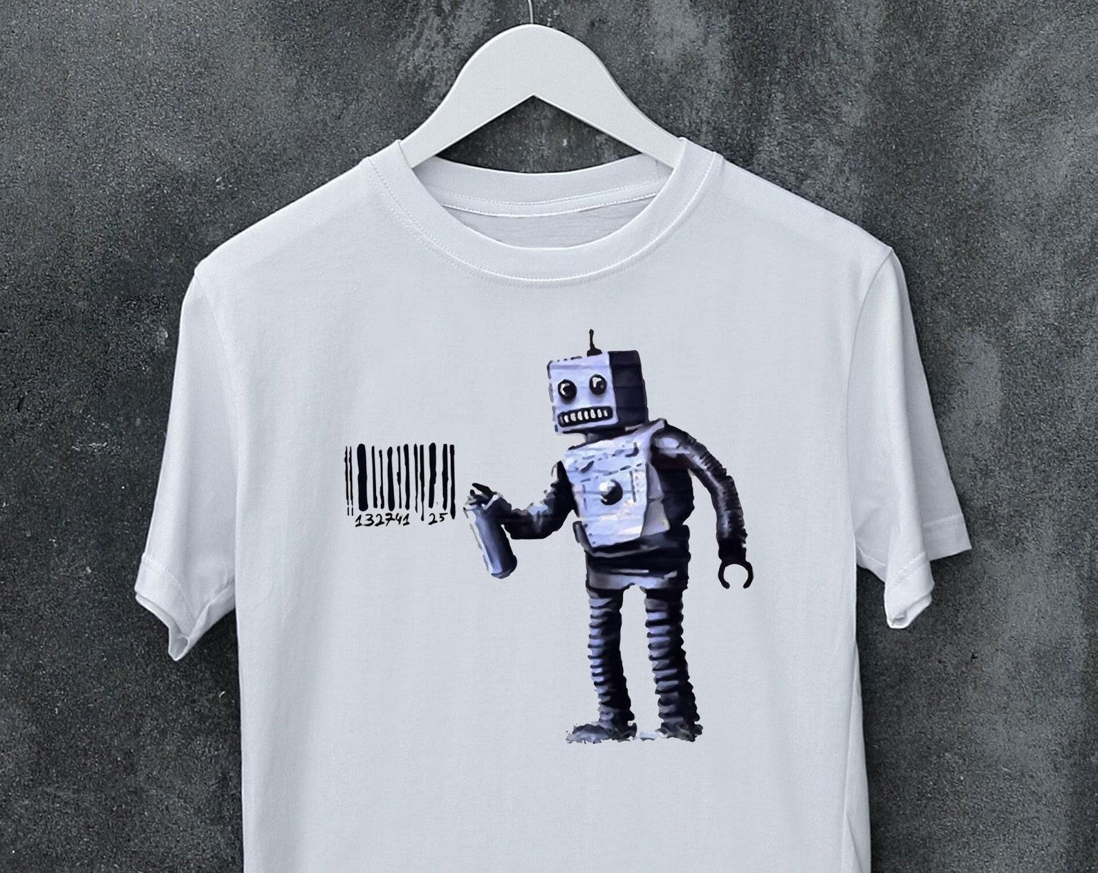 Banksy Robot Barcode Graffiti Art Street T shirt Man s, Woman s, Kid s size, Tops Tees, Gift, Meme, Music, Movie, T shirt 2XL