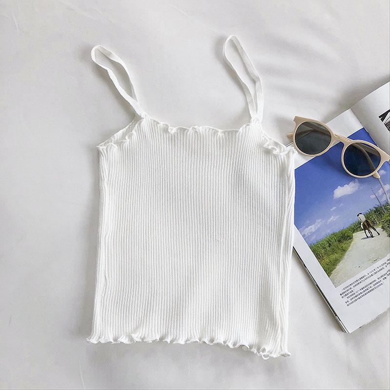 2026 Women's Korean Ruffled Trim Slim Knit Camisole Top