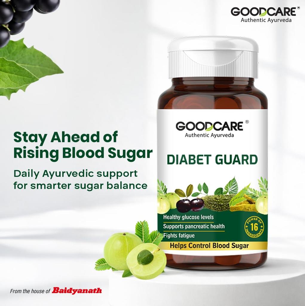 Goodcare Diabet Guard 120 Capsules | Ayurvedic Blood Sugar Support Supplement | With Karela, Methi, Neem & 15 Herbs | Supports Pancreatic Health