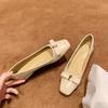 Single Shoes Women 2025 New Spring Square Toe Bow Block Heel Red Light Mouth Grandma Shoes