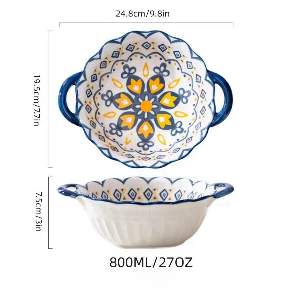 

Lovely large capacity ceramic soup bowl with handle Suitable for salads, fruits, pasta, desserts, etc Suitable for the oven 9.8 inch