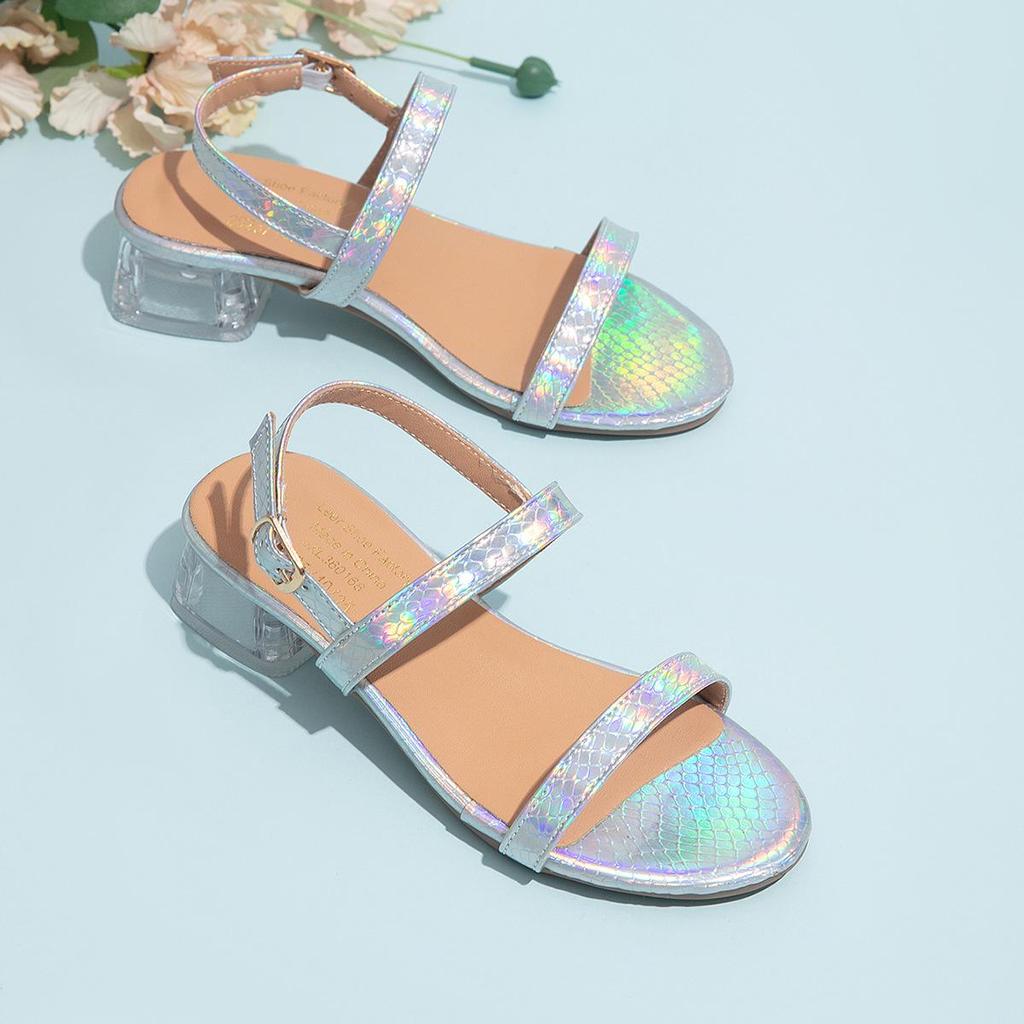 2025 Stylish Girls' One-Strap Crystal Heeled Sandals - Simple & Comfortable Patchwork Design