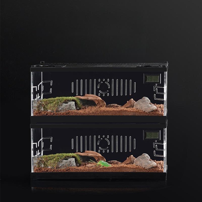 Acrylic Small Animal Heating Anti-escape Cages Hermit Crab Hamster Cage Breeding Tank Climbing Pet Feeding Box with LED Lighting