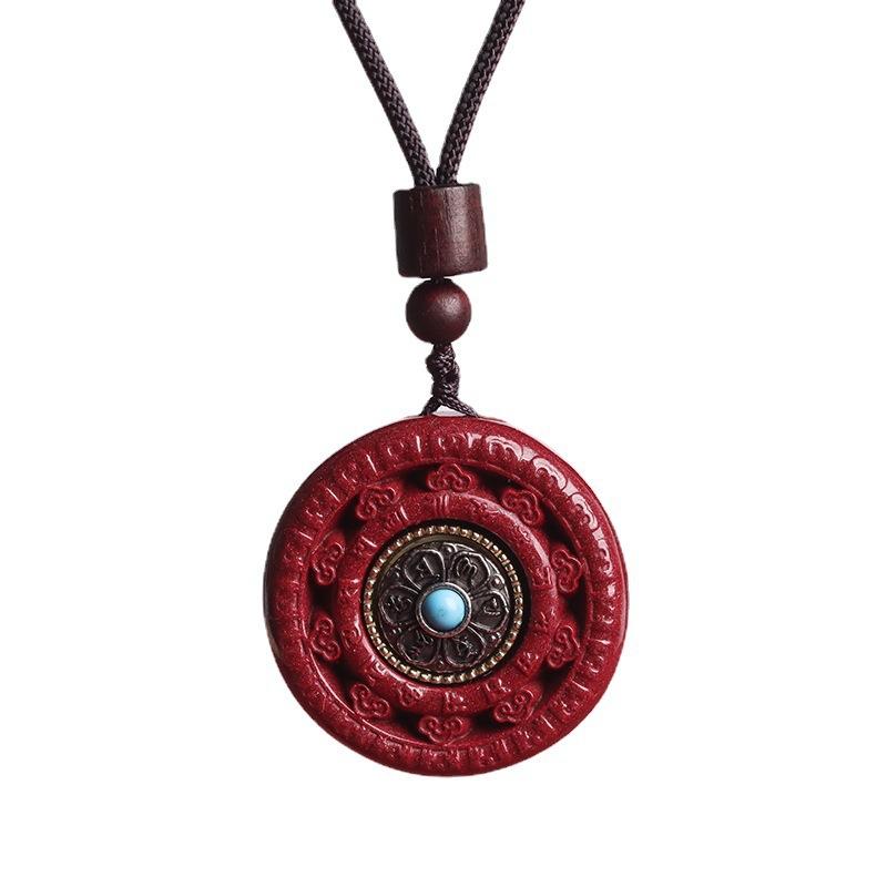 Natural Purple Gold Sand Cinnabar Pendant Necklace for Men and Women, Six-character Mantra Rotating Prayer Bead Pendant, Auspicious Amulet for Peace