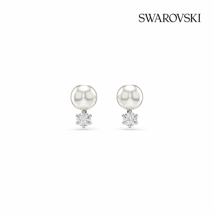 Matrix Rhodium Crystal Pearl Stud Earrings 5694225
