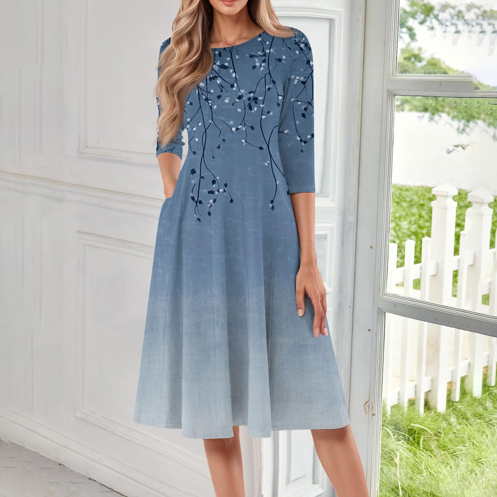 

Женское повседневное модное платье миди с круглым вырезом и рукавом три четверти XL