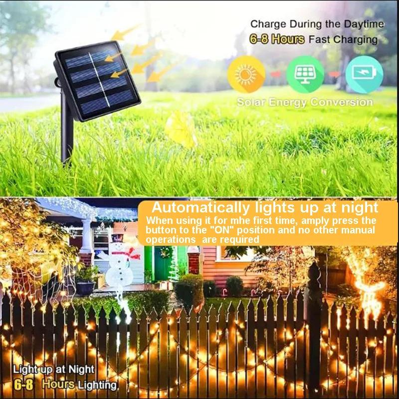 7M Solar String Lights LED Waterproof 8 Lighting Modes for Courtyard Garden Tree Party Christmas Halloween Decorations