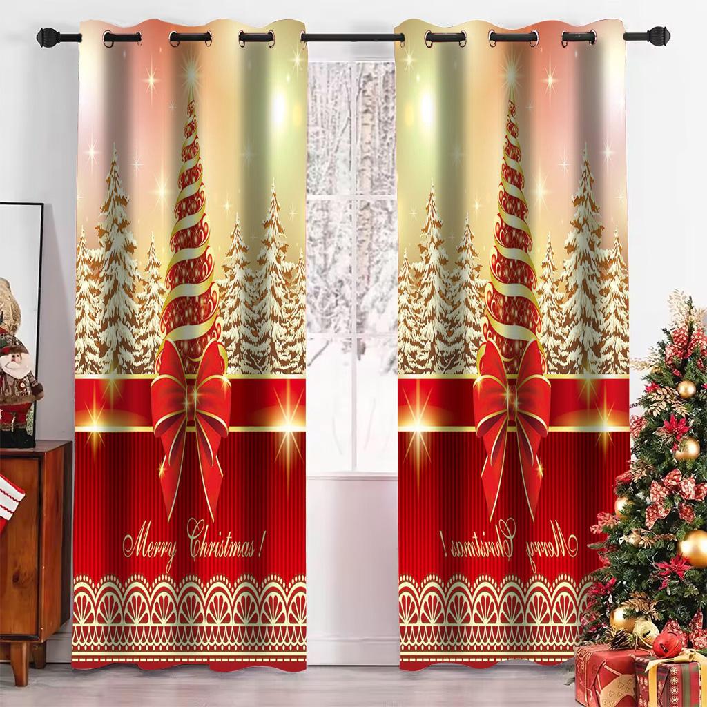 Christmas Curtains Winter Holiday Santa Claus Window Treatments Living Room Kids Xmas Home Drapes Darkening Made Of Polyester Great Treatment