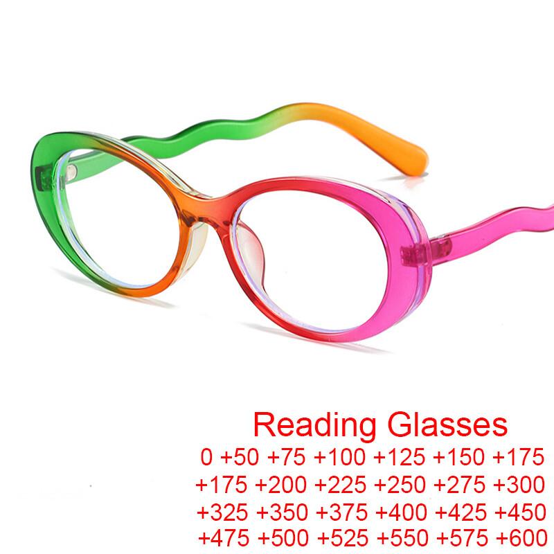 Retro Small Oval Reading Glasses Women  Luxury Brand Designer Anti-Blue Light Eyeglasses Colorful Round Prescription Glasses