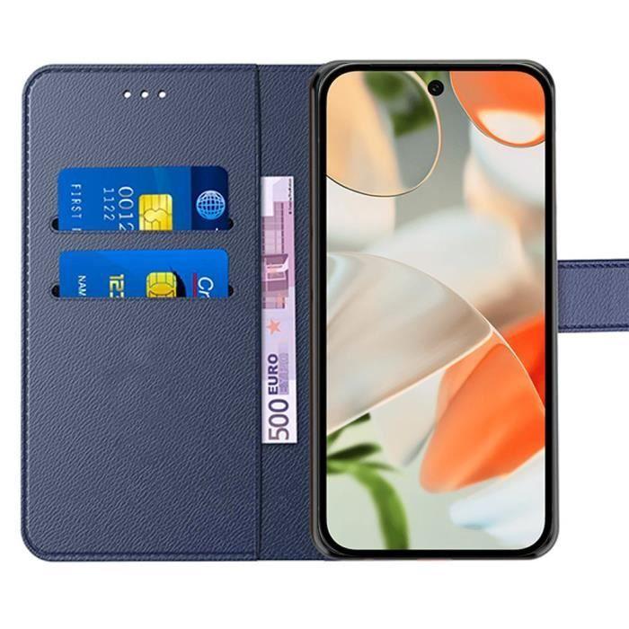 Coque + 2 Verres Trempés pour Google Pixel 9, Protection Portefeuille Anti-Rayures Cuir PU Bleu Marine