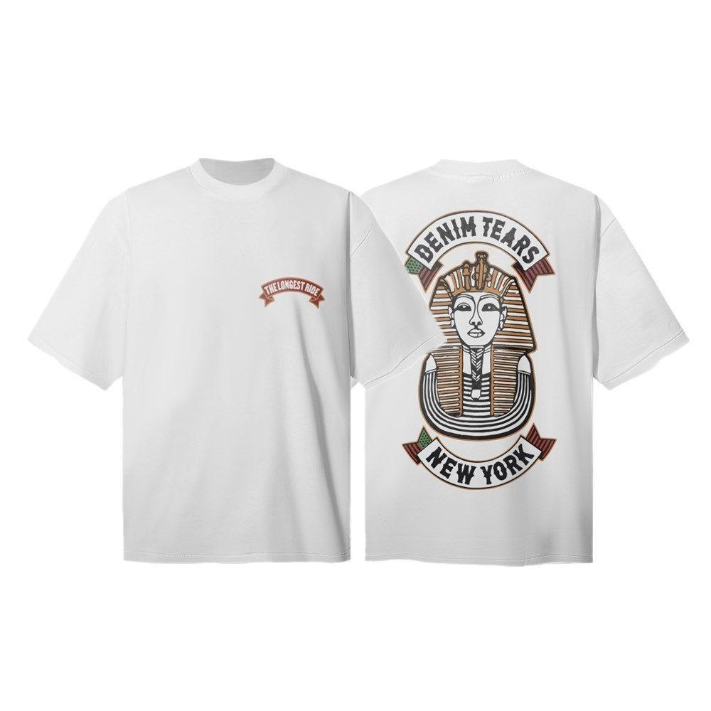 

Denim 25ss Tears Vintage Oil Painting Printing High Street Couples Loose Casual Wear Crew Neck Short Sleeve Cotton T-Shirt Y2k 4XL