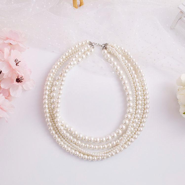 Multi-layer Glass Pearl Necklace Women's Japan and Korea Simple Chocker Collar Neck Jewelry with Cheongsam Short Collarbone Chain