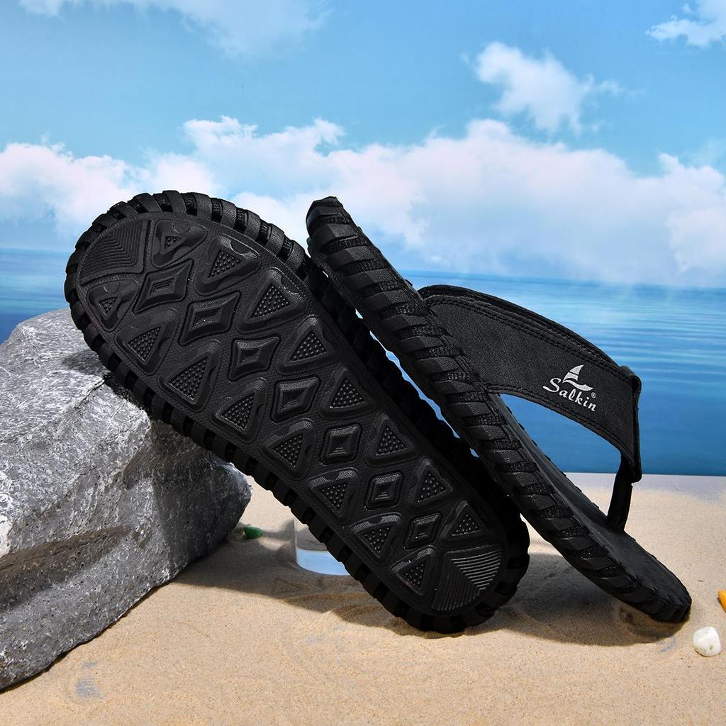 Plus size New Arrival Summer Men's Flip Flops Handmade Leather Slippers Lightweight Casual Beach Slippers For Indoor Outdoor Sandals