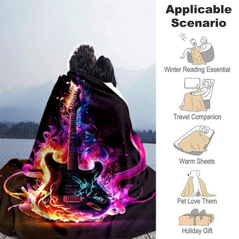 1pc Guitar Printing Lightweight Flannel Blanket, Comfortable and Warm Blanket, for Camping Sofa Bed and Couch Office, Suitable for Gift Blank