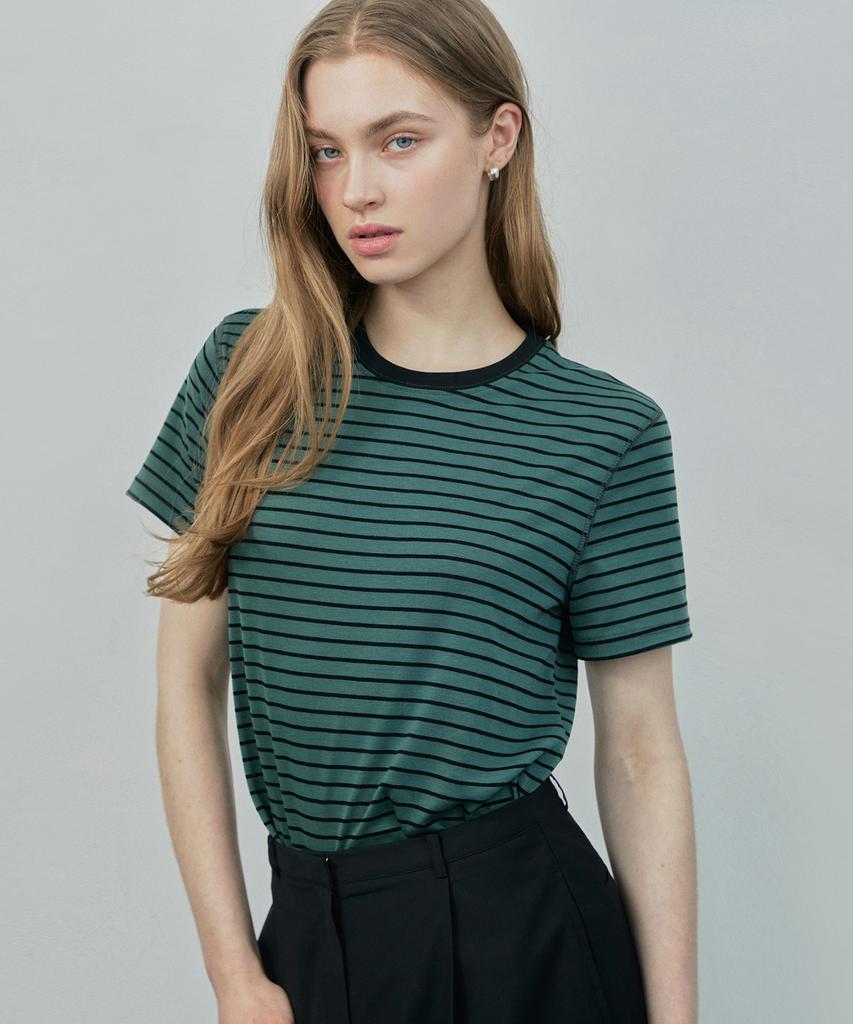 IHR Striped Half Sleeve T-Shirt / Khaki Stripe