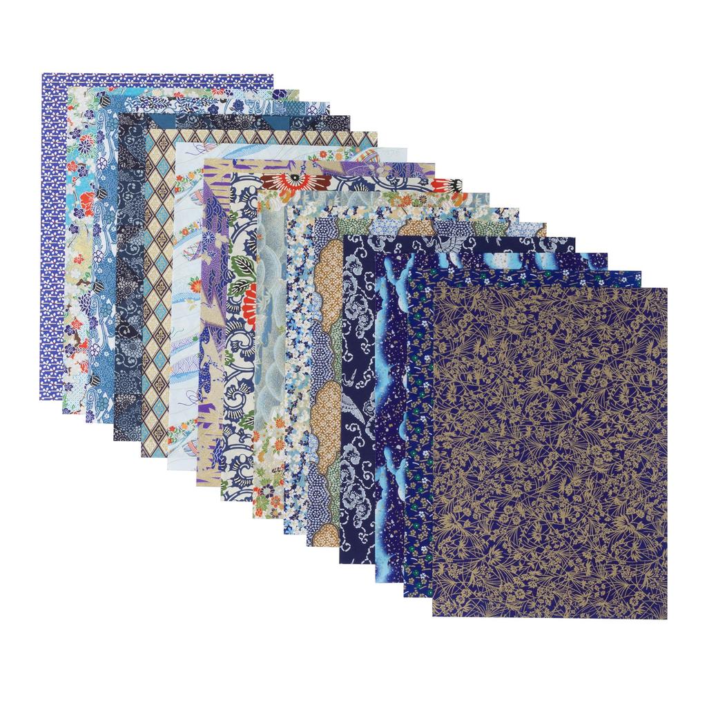 Kawasumi Washi Chiyogami Yuzen B4 15 15 Blue Set B Washi, Size, Patterns, Sheets,