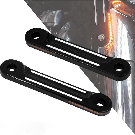 

HDBUBALUS Motorcycle Flush Fork Turn Signals Brackets Shock absorber LED Running Side Lamp For Harley Touring Street Glide Road King 1998-2025 Black&White
