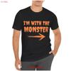 Im with the Monster T Shirt Adult Halloween Costume for Parent Security Funny Dad Vintage Washed Top For Everyday Wear