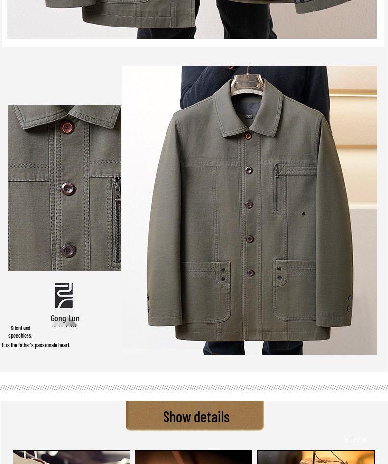 Men's Mid-Aged Full Fleece Jacket - Spring/Autumn Lapel Button Outerwear, Dad's Style Top, Grandpa's Clothing.