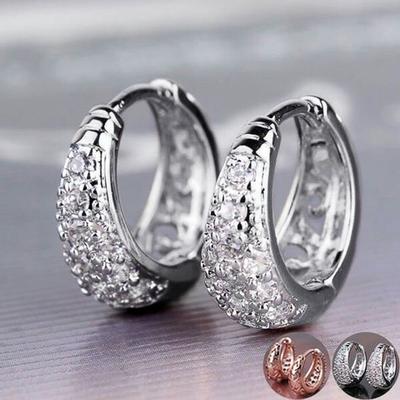 Huitan Women Hoop Earrings with CZ Stone Dainty Circle Earrings Temperament Elegant Lady's Accessories Wedding Trendy Jewelry