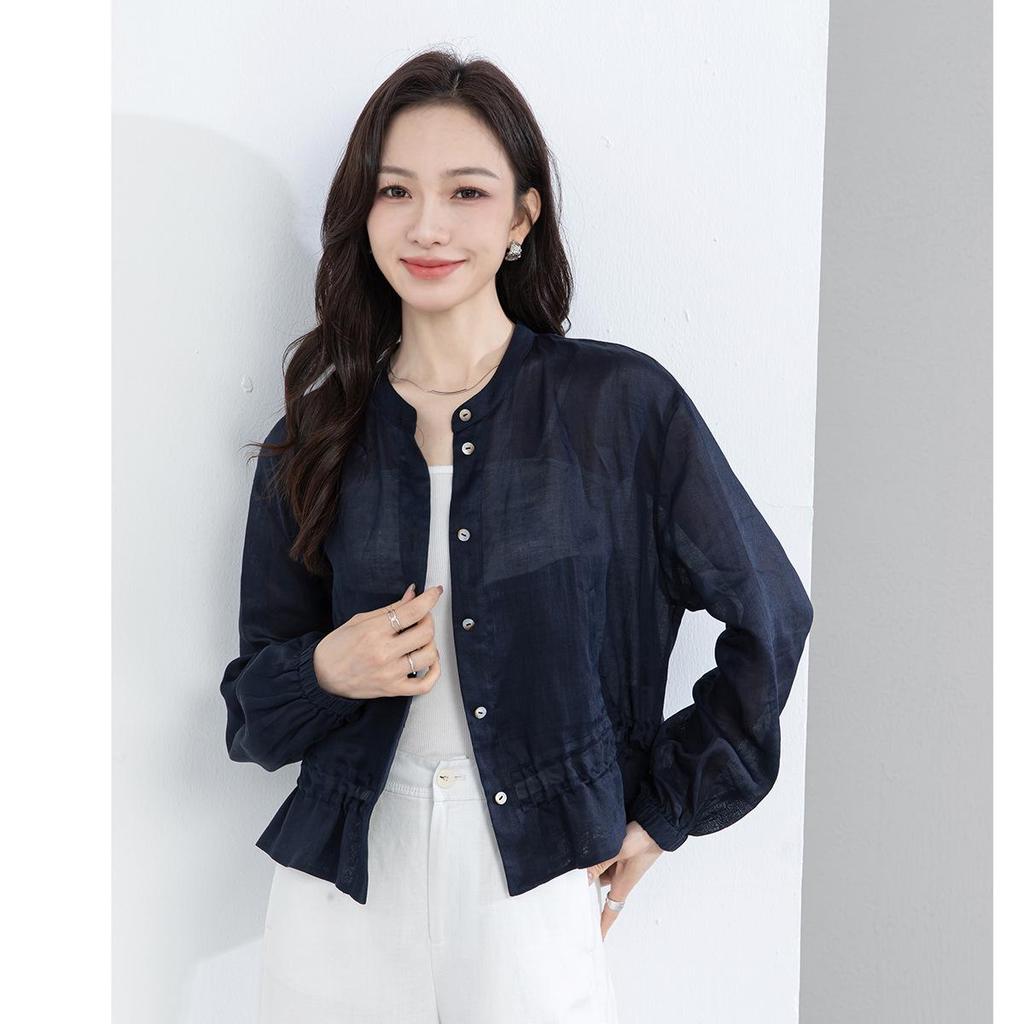 Yi Fei Women's 2026 Summer Ramie Shirt Jacket: Casual, Versatile, Slimming Long Sleeve Top, Breathable Fabric