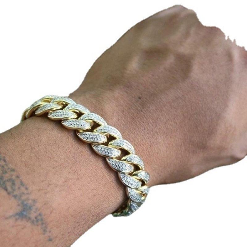 Punk Style Geometric Silver Color Stainless Steel Bracelet for Men Personality Shiny Full Zircon Bangle Hip Hop Rock Jewelry