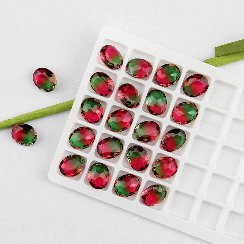 Ungebohrter ovaler Turmalin Farbverlauf Edelstein für DIY Schmuck, Schuhe, Taschen - 10x12mm