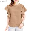 ZANZEA Women Casual Round Neck Summer Ruffles Short Sleeve Blouse